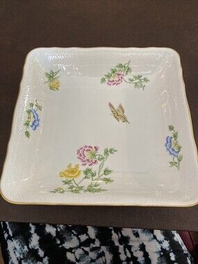 Boglar hand painted serving bowl fruit 10" Square Large Flowers Butterfly Gold